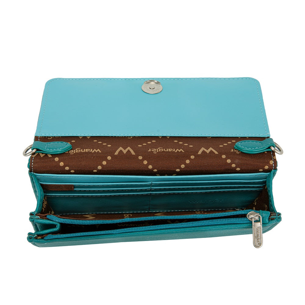 Wrangler Dual Strap Bandana Ruched Flap Crossbody Wallet Bag