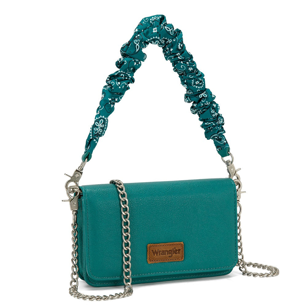 Wrangler Dual Strap Bandana Ruched Flap Crossbody Wallet Bag