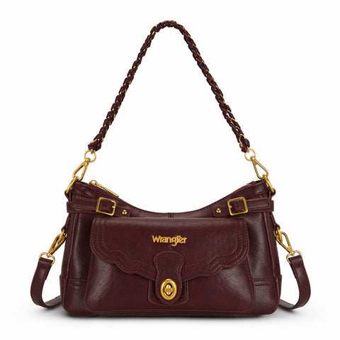 Wrangler Burgundy Shoulder Bag with Chain Strap & Turn-Lock Front Pocket