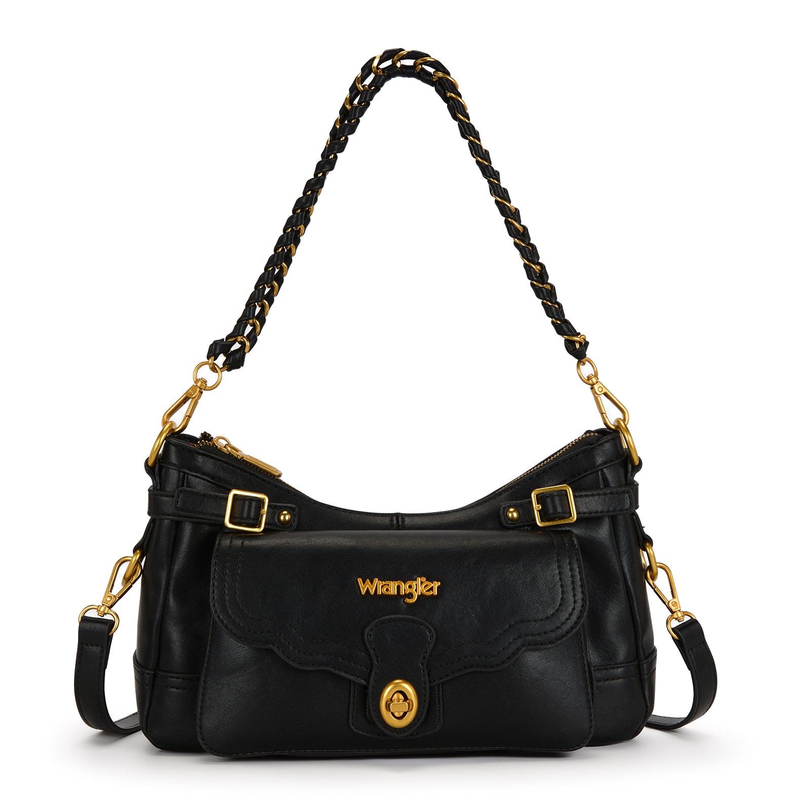 Wrangler Burgundy Shoulder Bag with Chain Strap & Turn-Lock Front Pocket