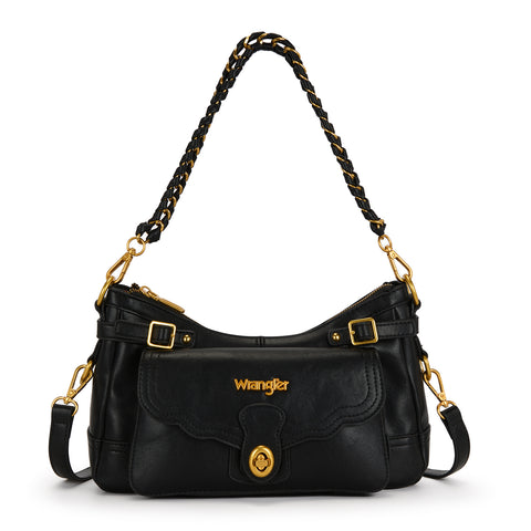 Wrangler Burgundy Shoulder Bag with Chain Strap & Turn-Lock Front Pocket