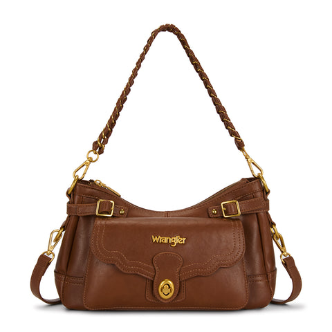 Wrangler Burgundy Shoulder Bag with Chain Strap & Turn-Lock Front Pocket