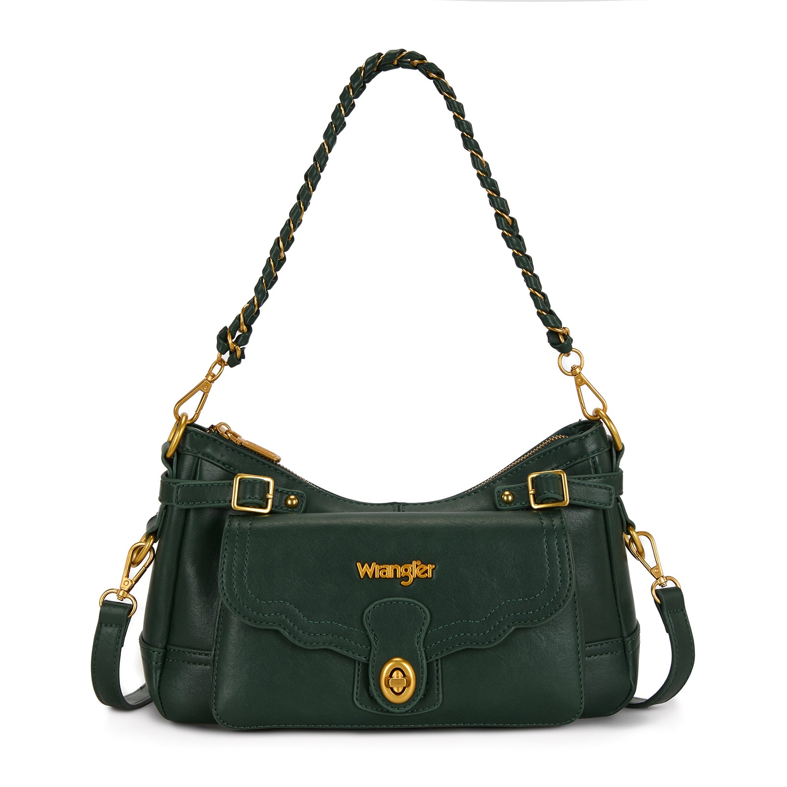 Wrangler Burgundy Shoulder Bag with Chain Strap & Turn-Lock Front Pocket