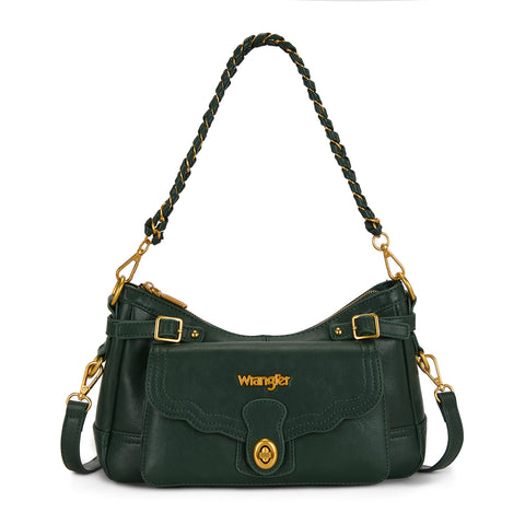 Wrangler Burgundy Shoulder Bag with Chain Strap & Turn-Lock Front Pocket