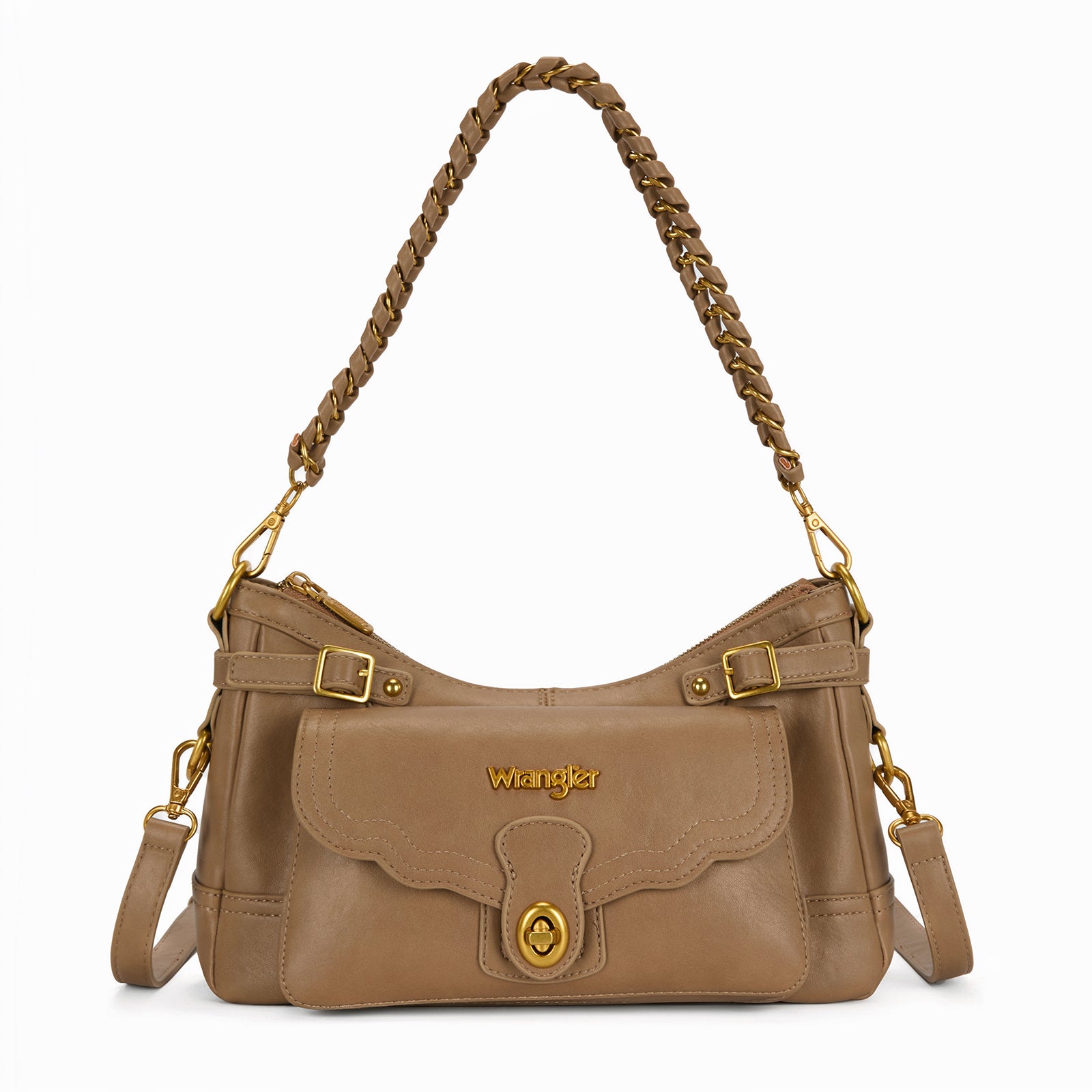 Wrangler Burgundy Shoulder Bag with Chain Strap & Turn-Lock Front Pocket