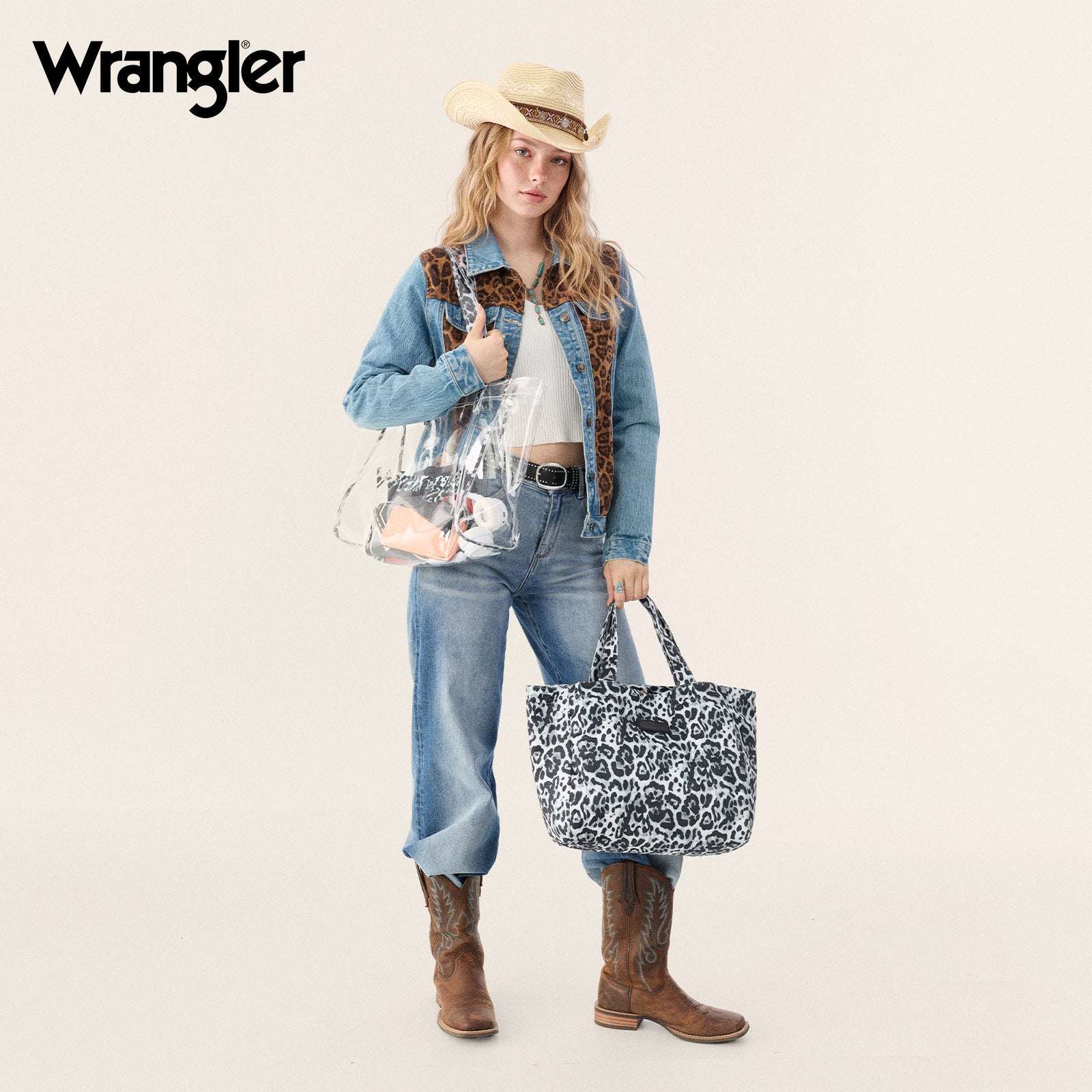 Wrangler Leopard Print Tote Set with Clear Outer Bag