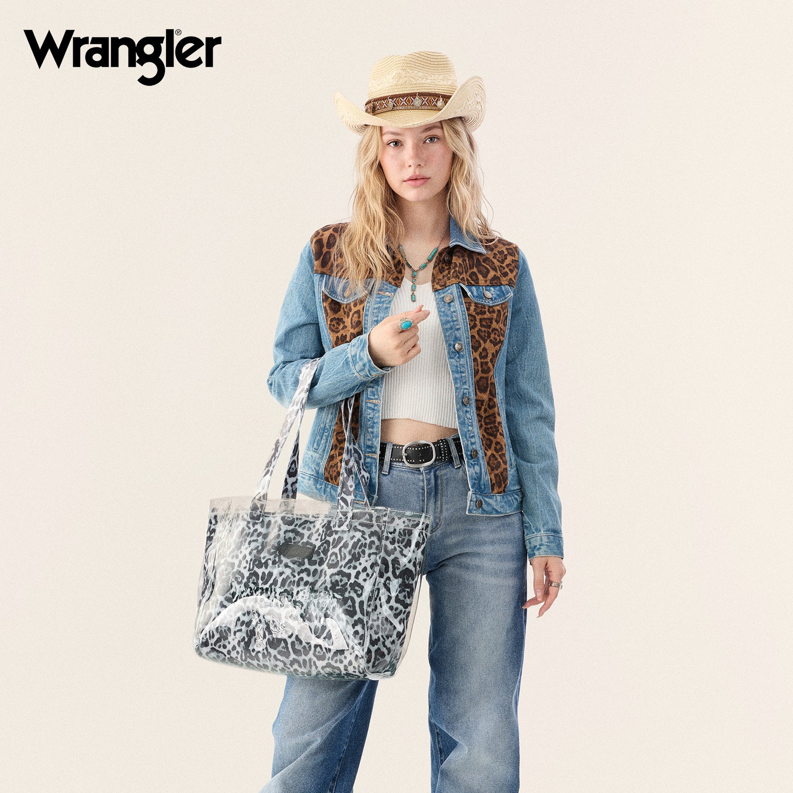 Wrangler Leopard Print Tote Set with Clear Outer Bag