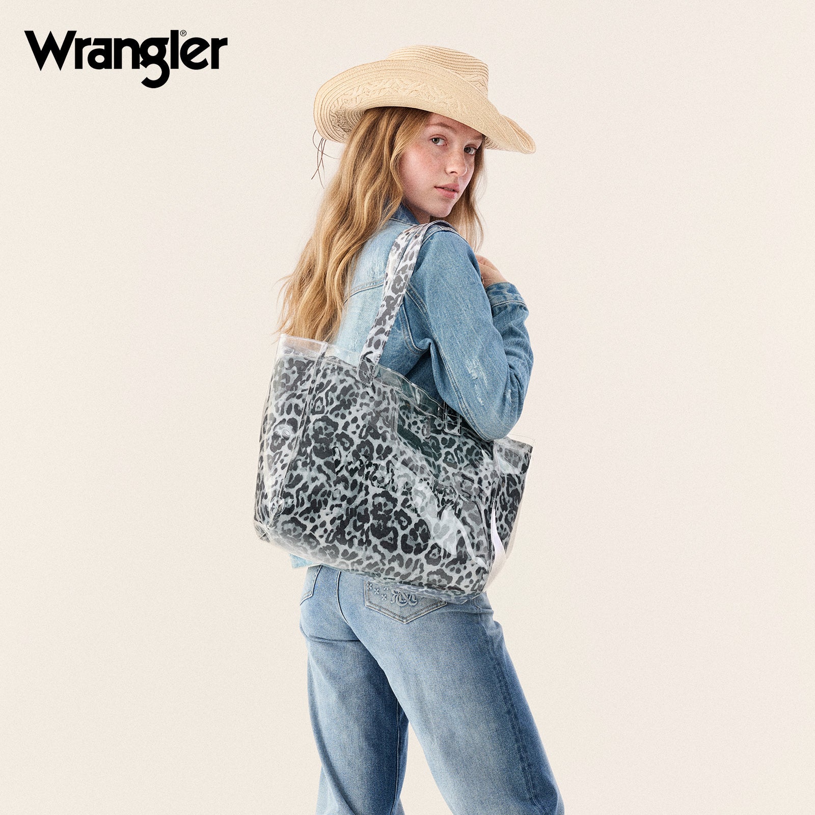 Wrangler Leopard Print Tote Set with Clear Outer Bag
