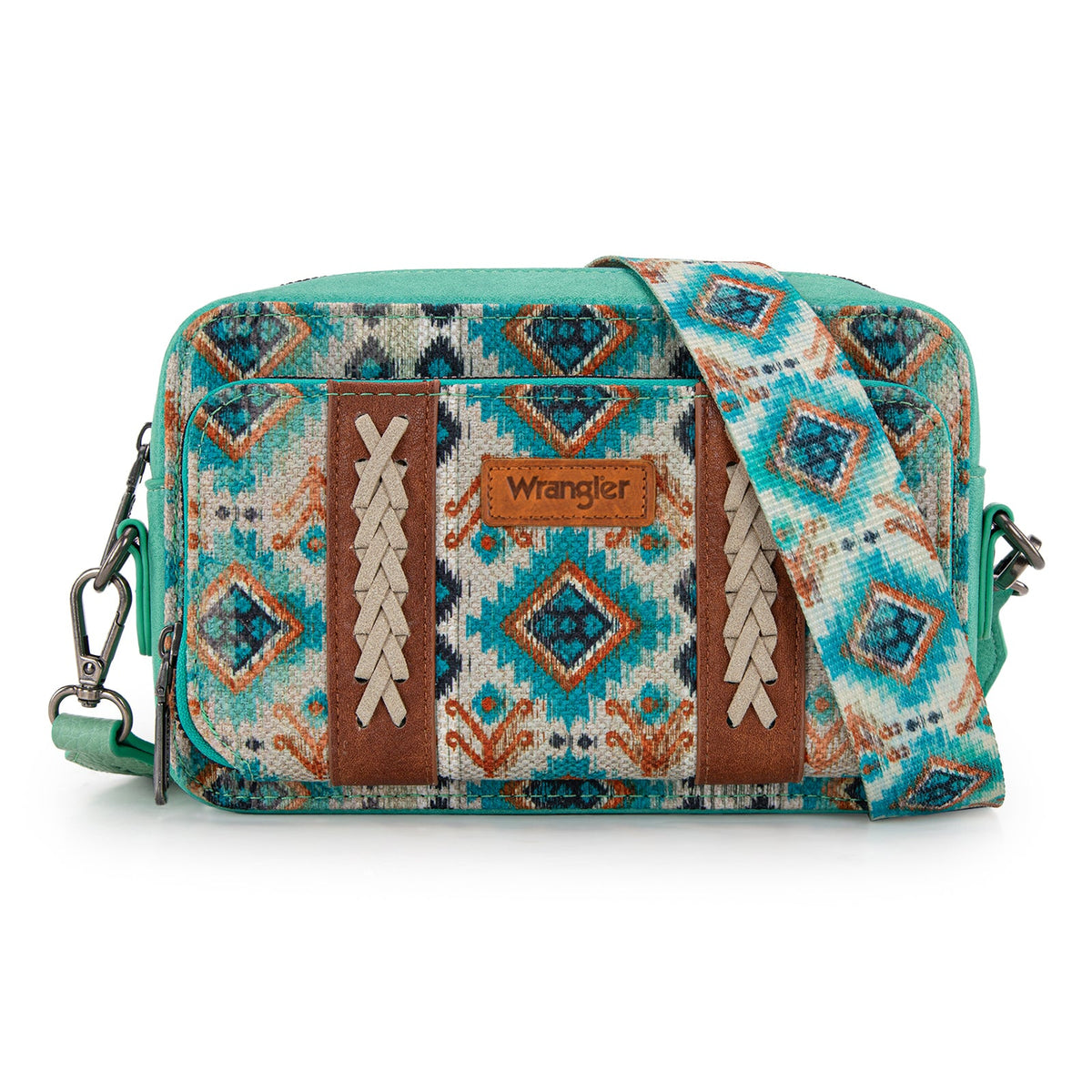 Wrangler Southwestern Pattern Dual Sided Print Crossbody Purse With Wallet Compartment