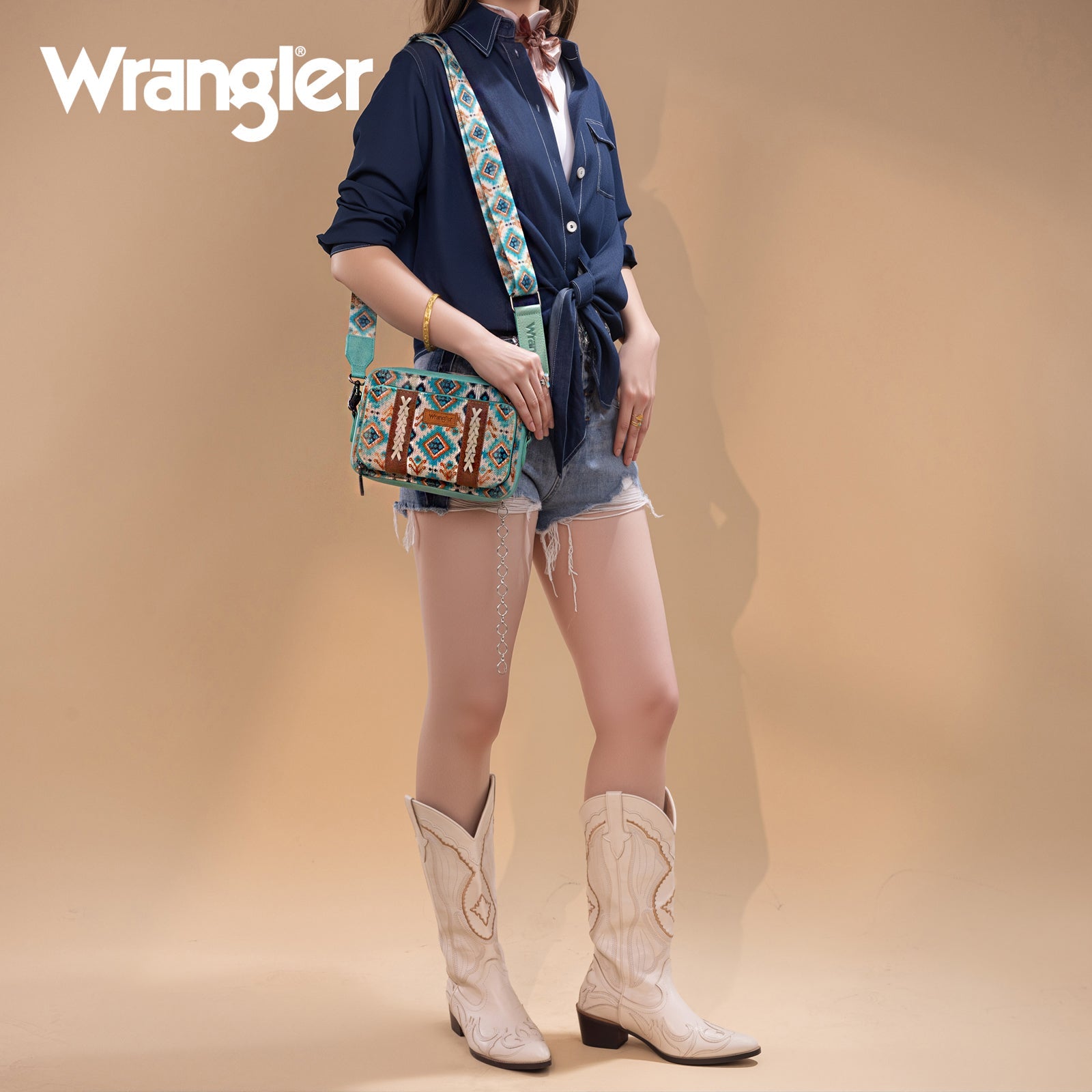 Wrangler Southwestern Pattern Dual Sided Print Crossbody Purse With Wallet Compartment