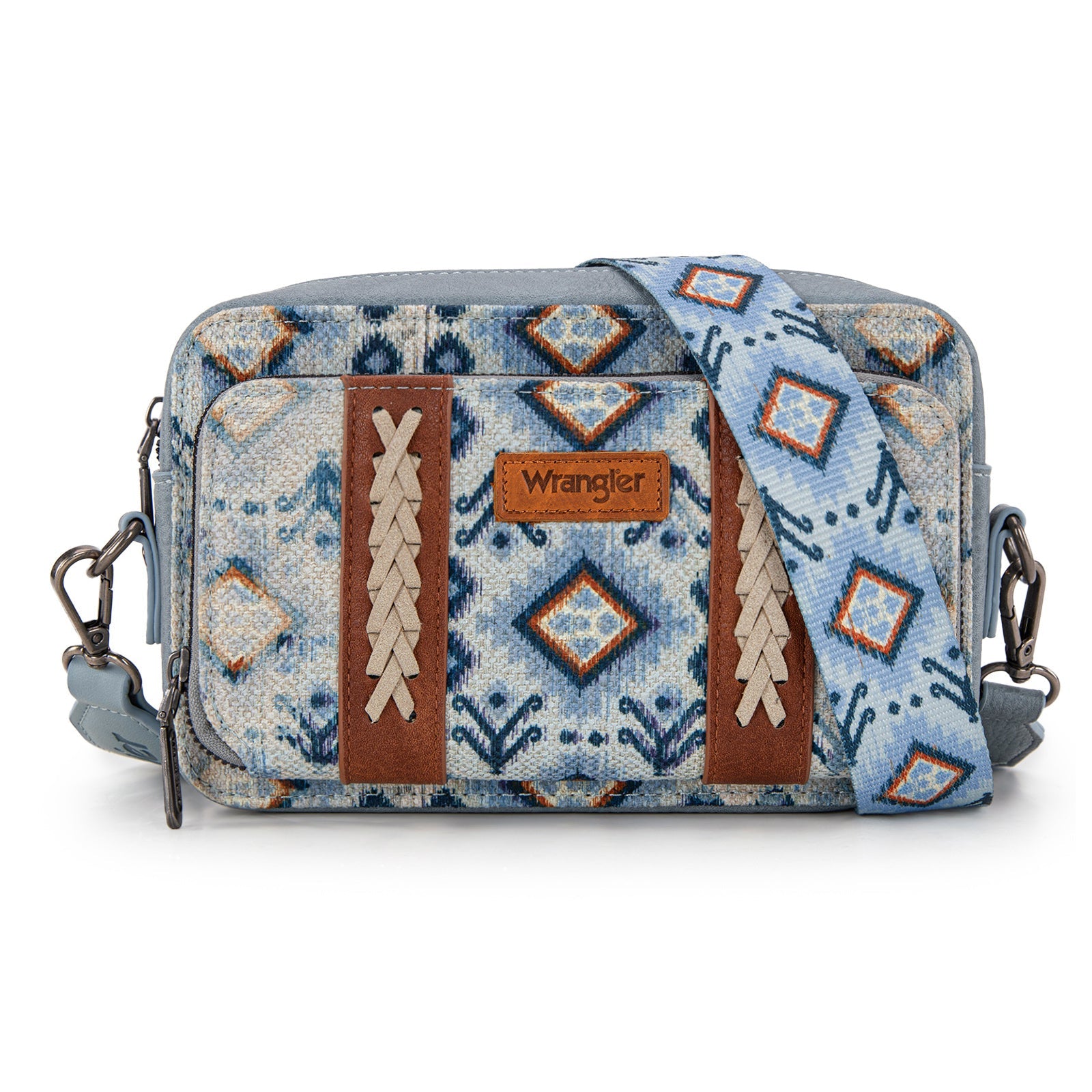 Wrangler Southwestern Pattern Dual Sided Print Crossbody Purse With Wallet Compartment