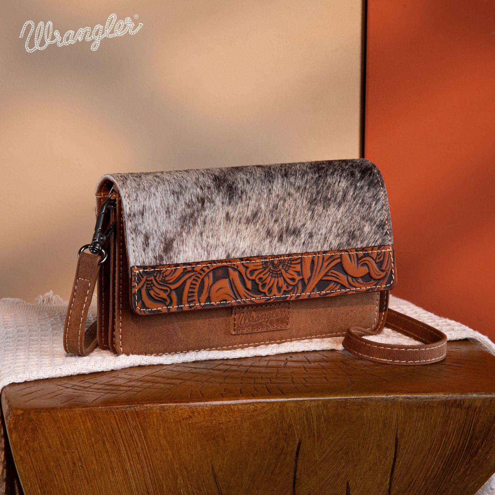 Wrangler Genuine Hair-On Cowhide Wallet/Crossbody