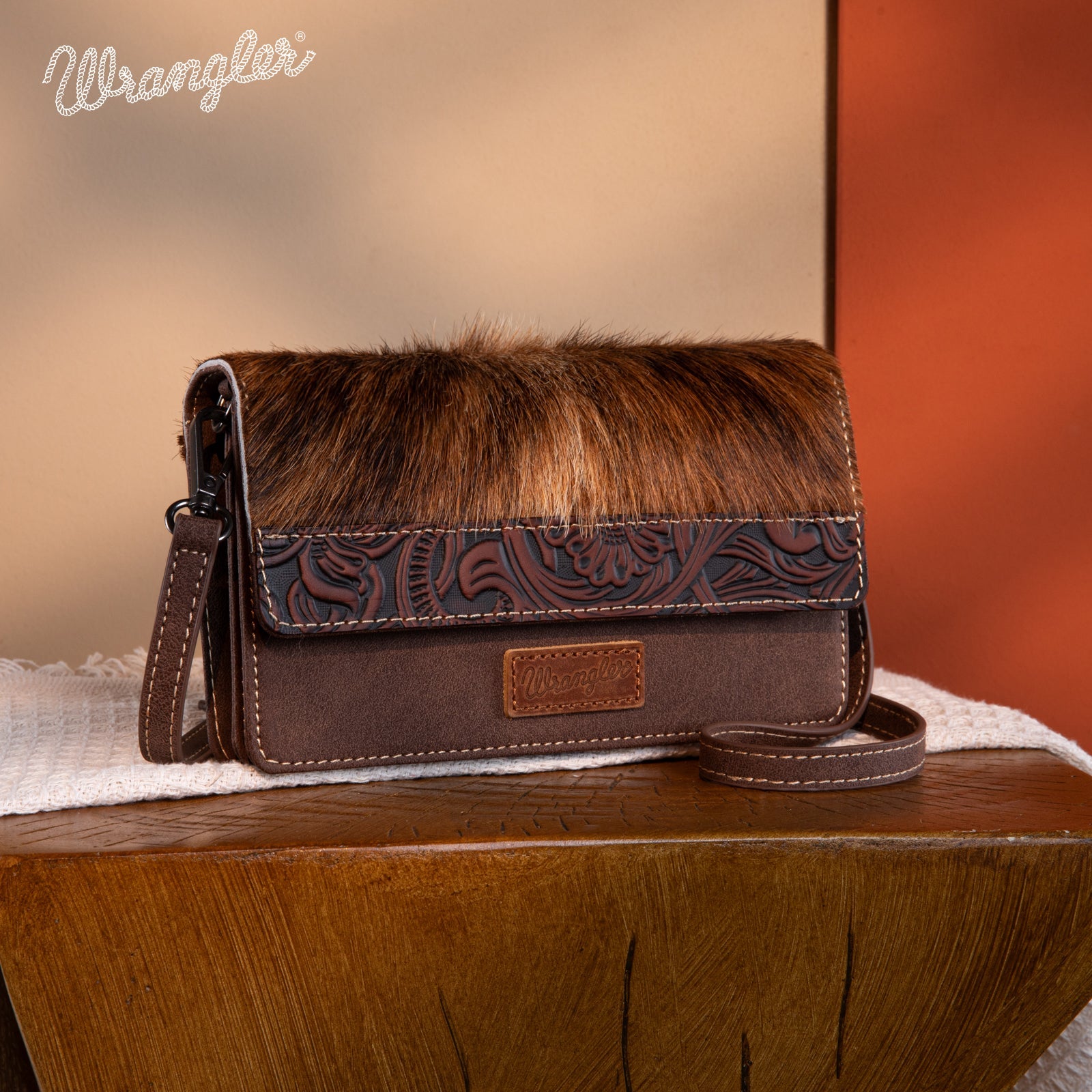 Wrangler Genuine Hair-On Cowhide Wallet/Crossbody