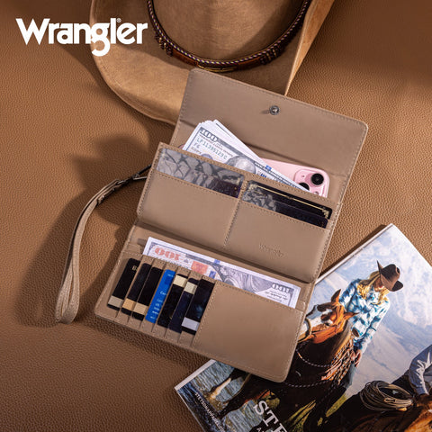 Wrangler Western Floral Tooled Tri-fold RFID Wallet/Wristlet