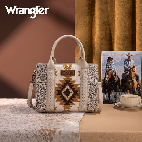 Wrangler Tooled Aztec Pattern Print Concealed Carry Tote/Crossbody