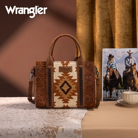 Wrangler Tooled Aztec Pattern Print Concealed Carry Tote/Crossbody