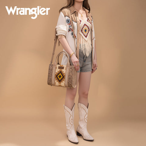 Wrangler Tooled Aztec Pattern Print Concealed Carry Tote/Crossbody