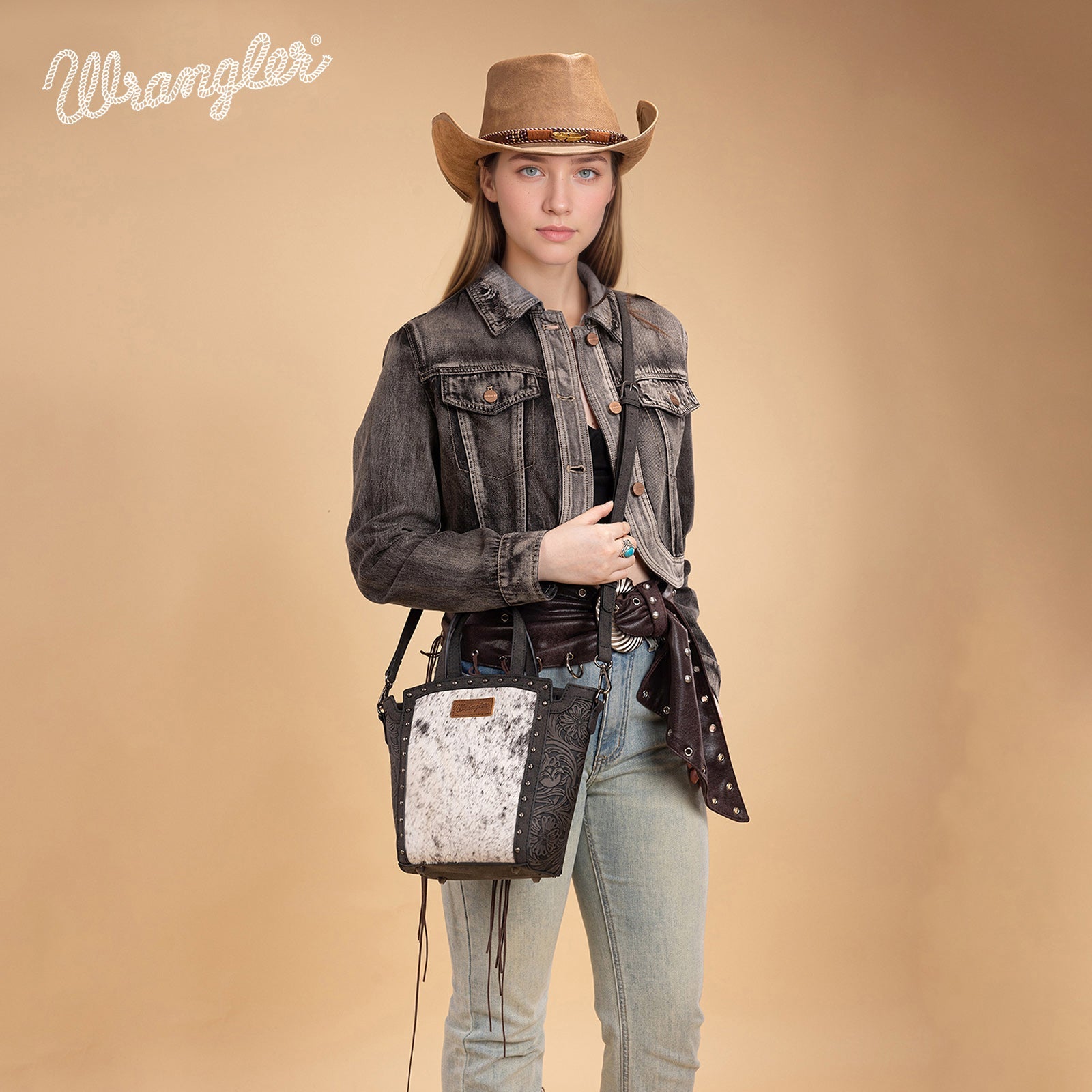 Wrangler Genuine Hair-On Cowhide Tote/Crossbody