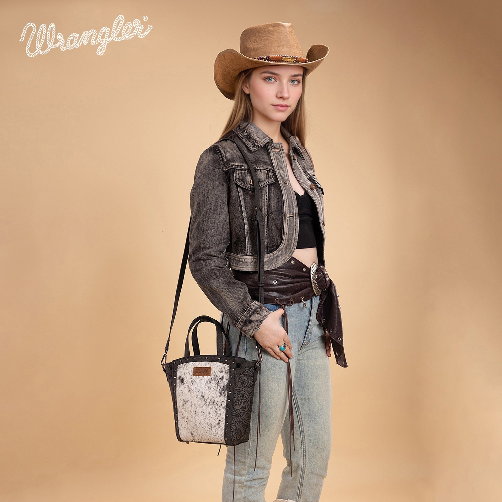 Wrangler Genuine Hair-On Cowhide Tote/Crossbody