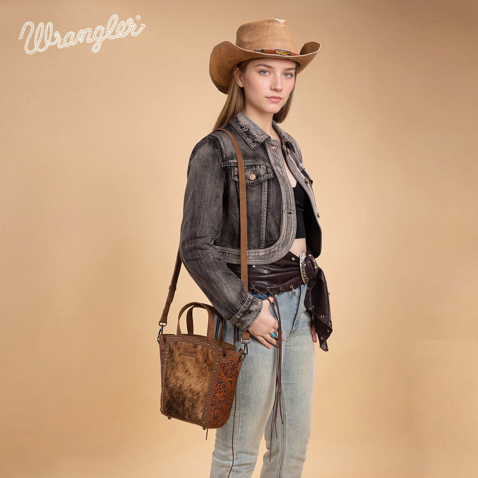 Wrangler Genuine Hair-On Cowhide Tote/Crossbody