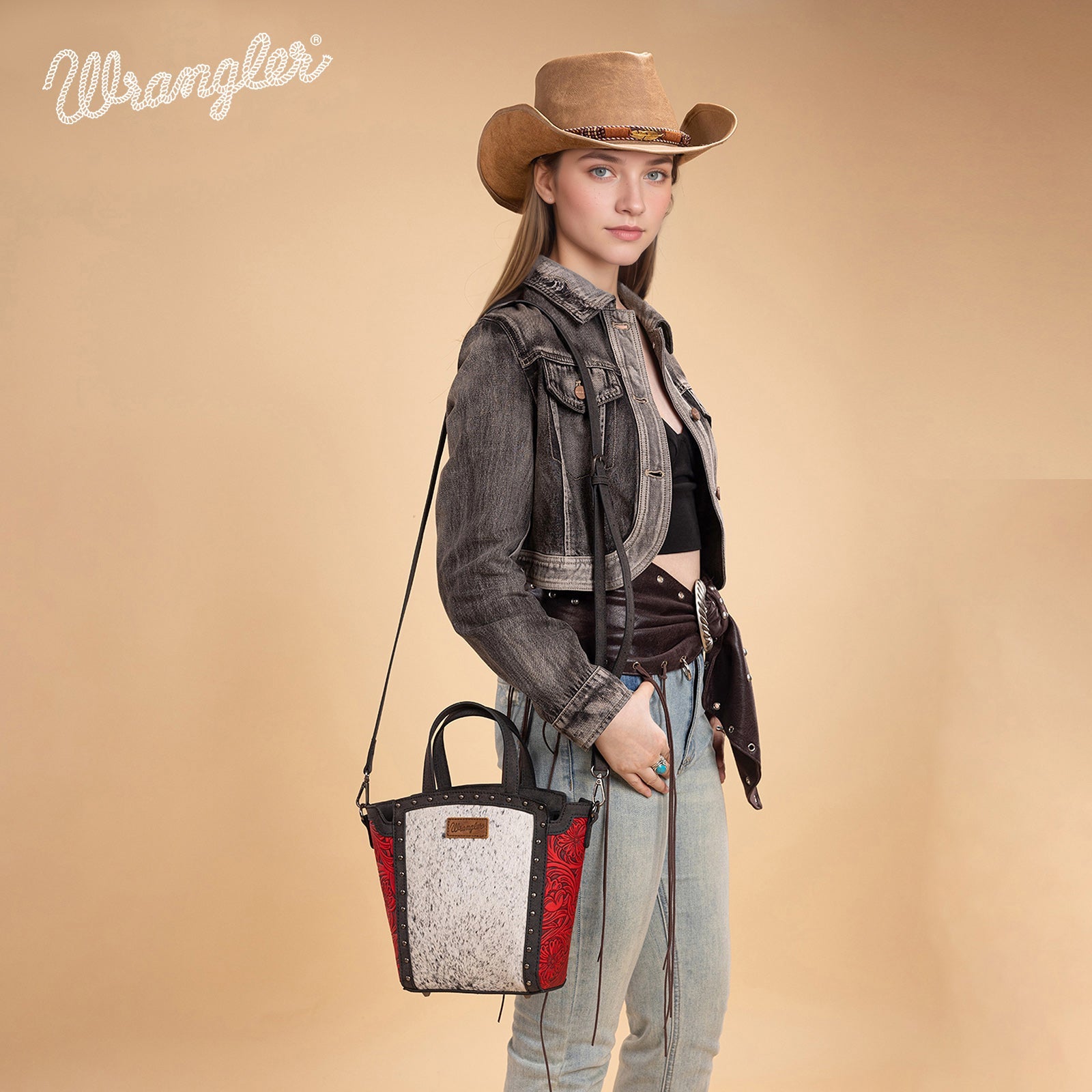 Wrangler Genuine Hair-On Cowhide Tote/Crossbody