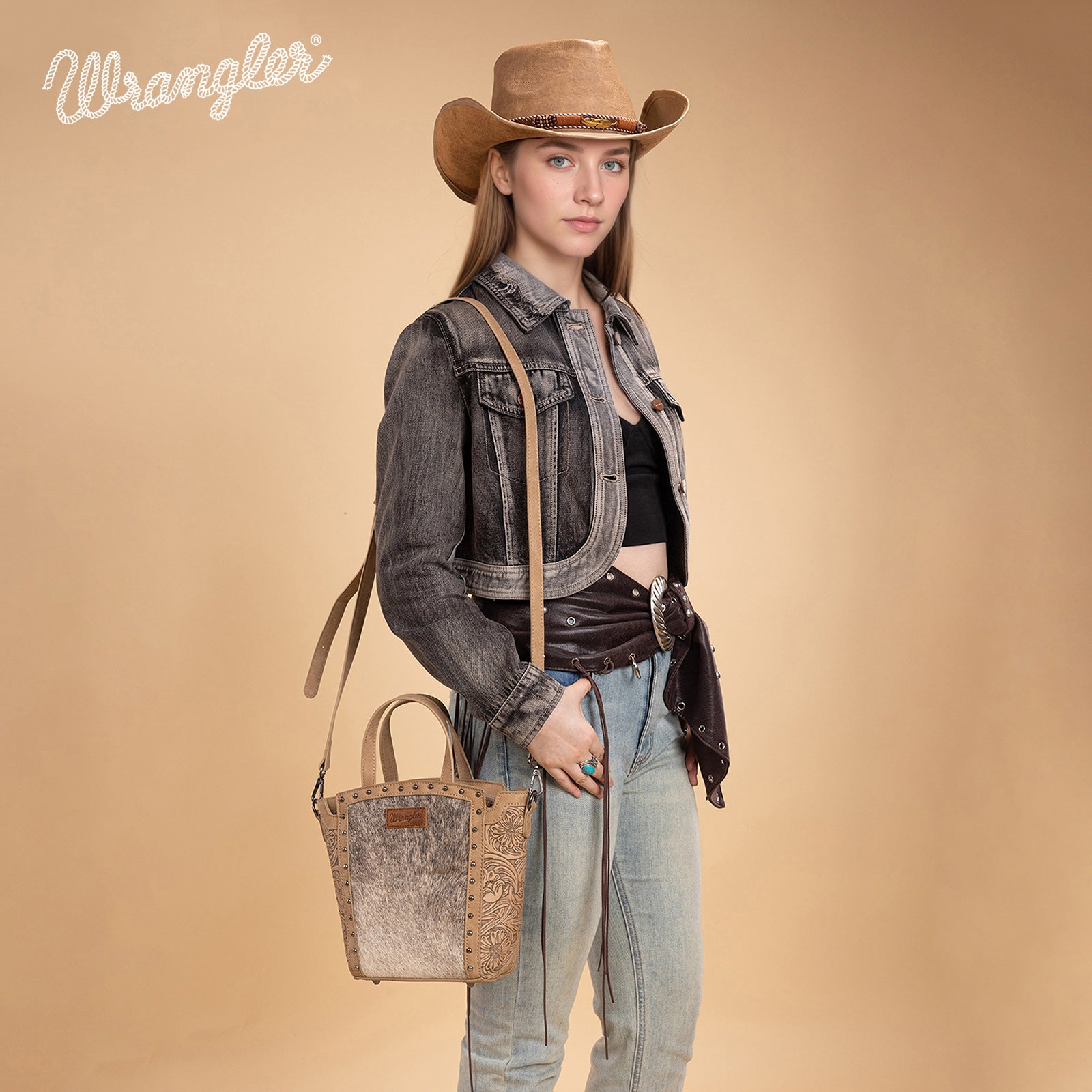 Wrangler Genuine Hair-On Cowhide Tote/Crossbody