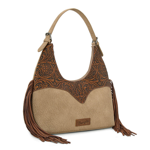 Wrangler Fringe Floral Tooled Hobo Bag