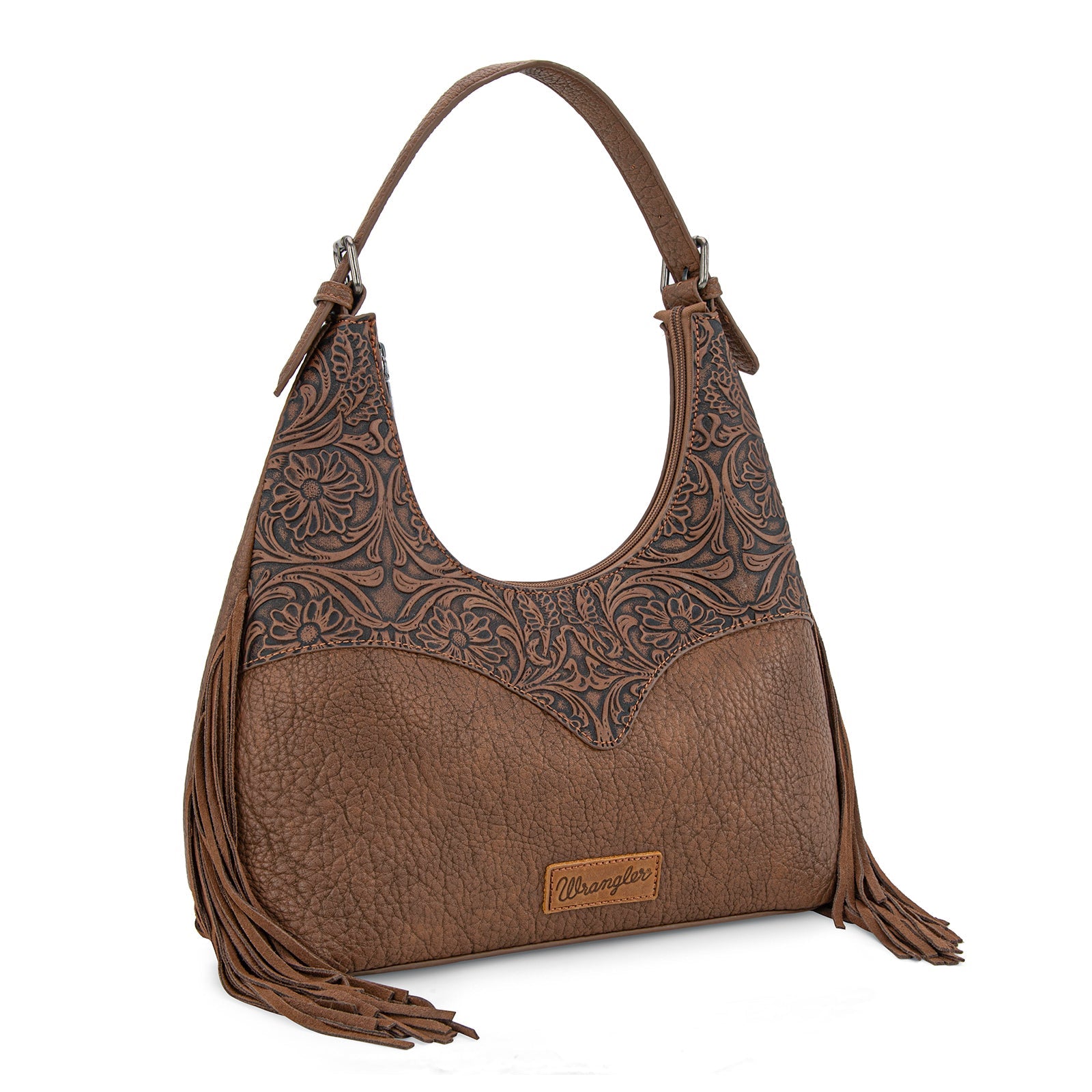 Wrangler Fringe Floral Tooled Hobo Bag