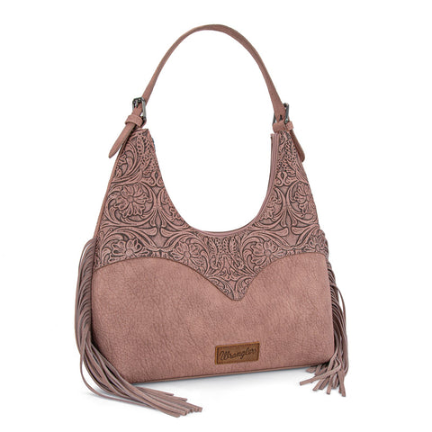 Wrangler Fringe Floral Tooled Hobo Bag