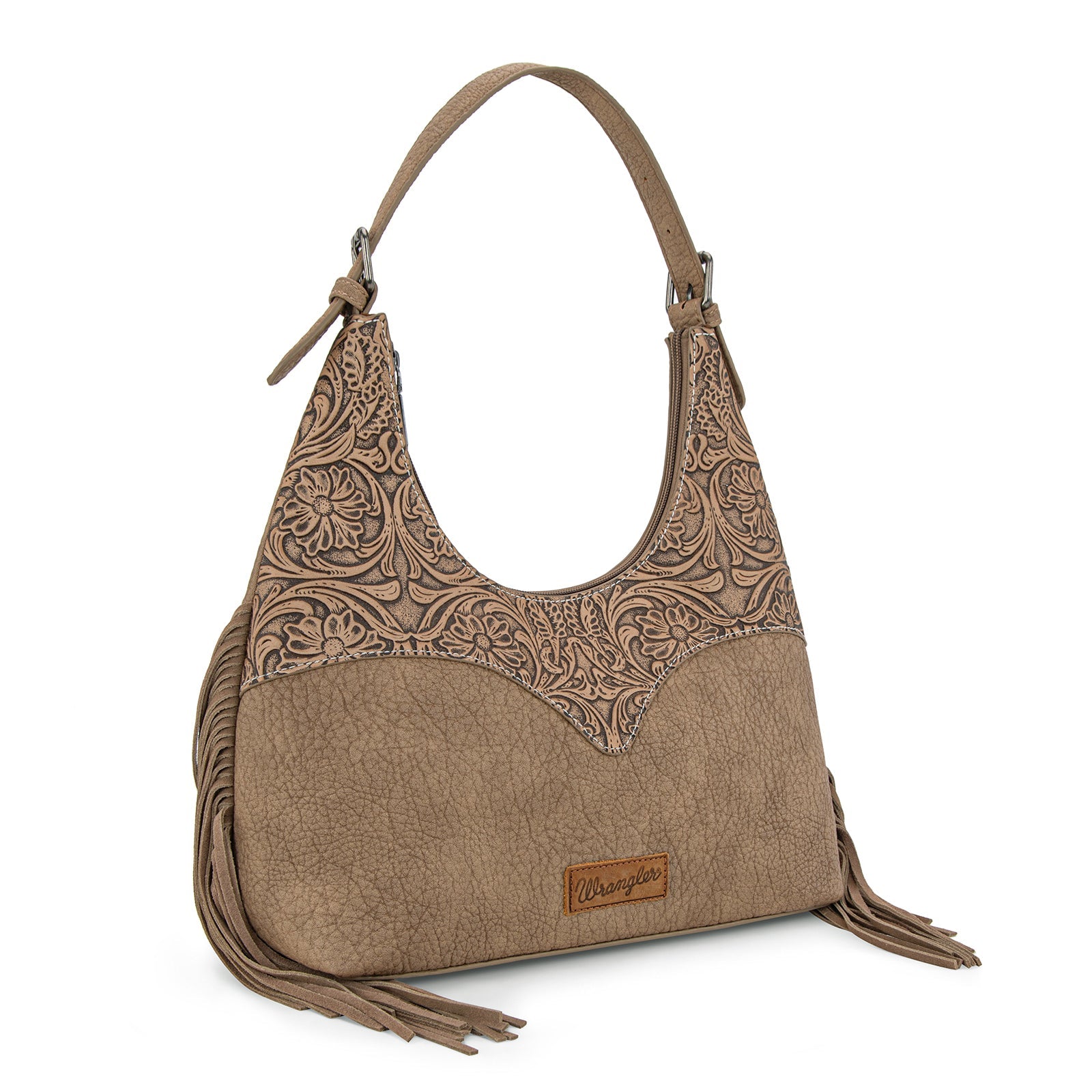 Wrangler Fringe Floral Tooled Hobo Bag
