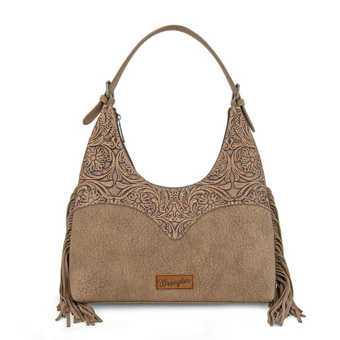 Wrangler Fringe Floral Tooled Hobo Bag