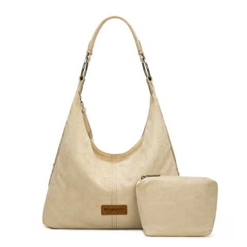 Wrangler Suede Hobo Purse for Women Embossed Soft Slouchy Shoulder Bag 2Pcs Set