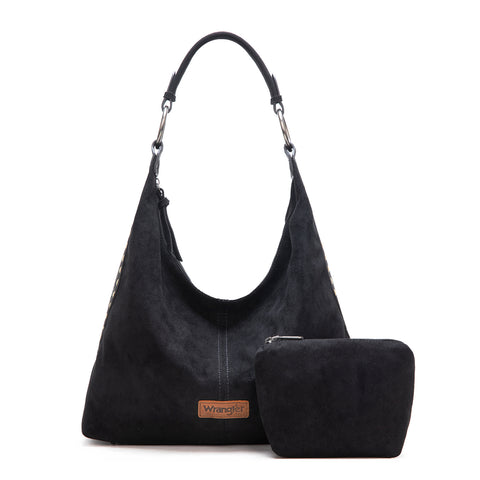 Wrangler Suede Hobo Purse for Women Embossed Soft Slouchy Shoulder Bag 2Pcs Set