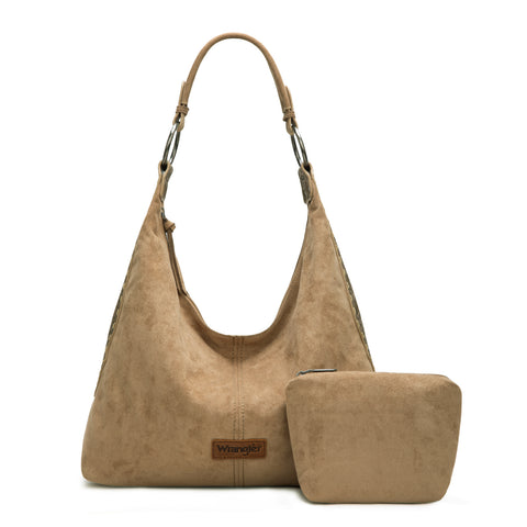 Wrangler Suede Hobo Purse for Women Embossed Soft Slouchy Shoulder Bag 2Pcs Set