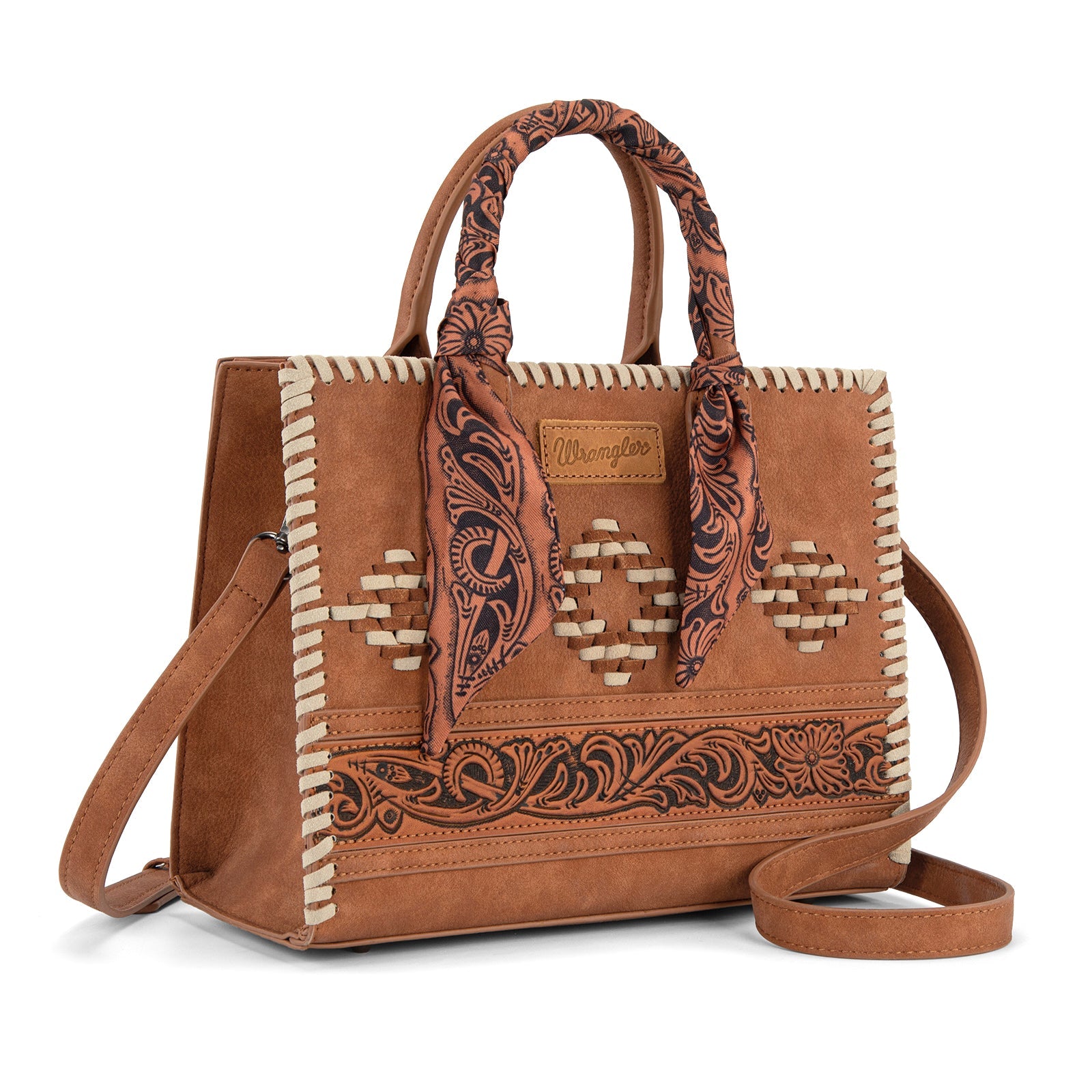 Wrangler Whipstitch Aztec Satchel/Crossbody with Scarf Handle
