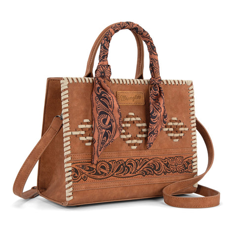 Wrangler Whipstitch Aztec Satchel/Crossbody with Scarf Handle