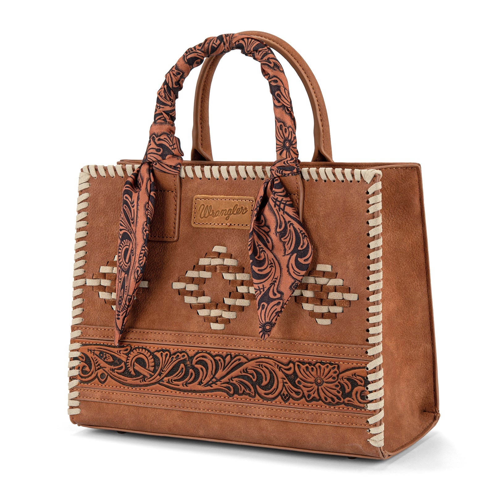 Wrangler Whipstitch Aztec Satchel/Crossbody with Scarf Handle