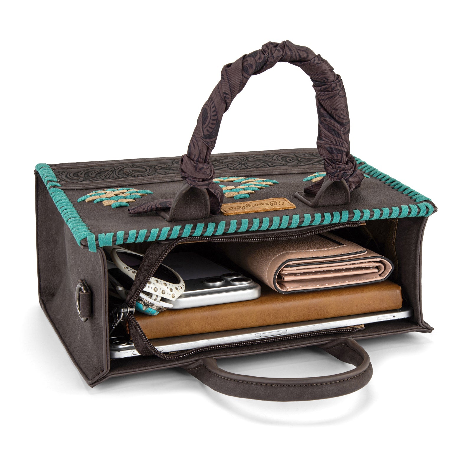 Wrangler Whipstitch Aztec Satchel/Crossbody with Scarf Handle