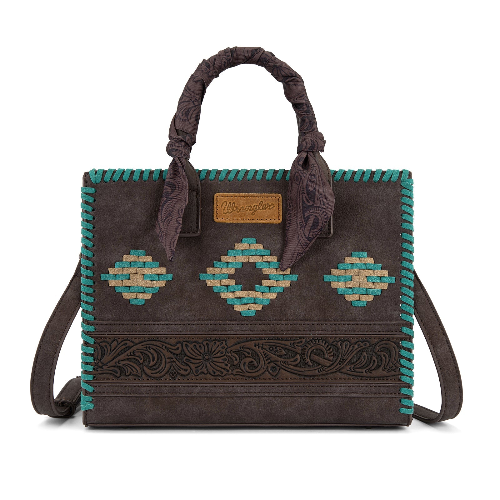 Wrangler Whipstitch Aztec Satchel/Crossbody with Scarf Handle