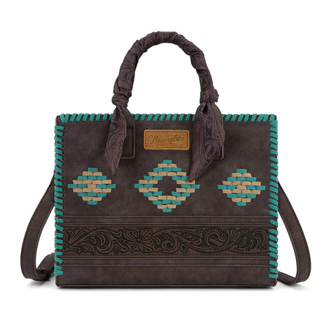 Wrangler Whipstitch Aztec Satchel/Crossbody with Scarf Handle