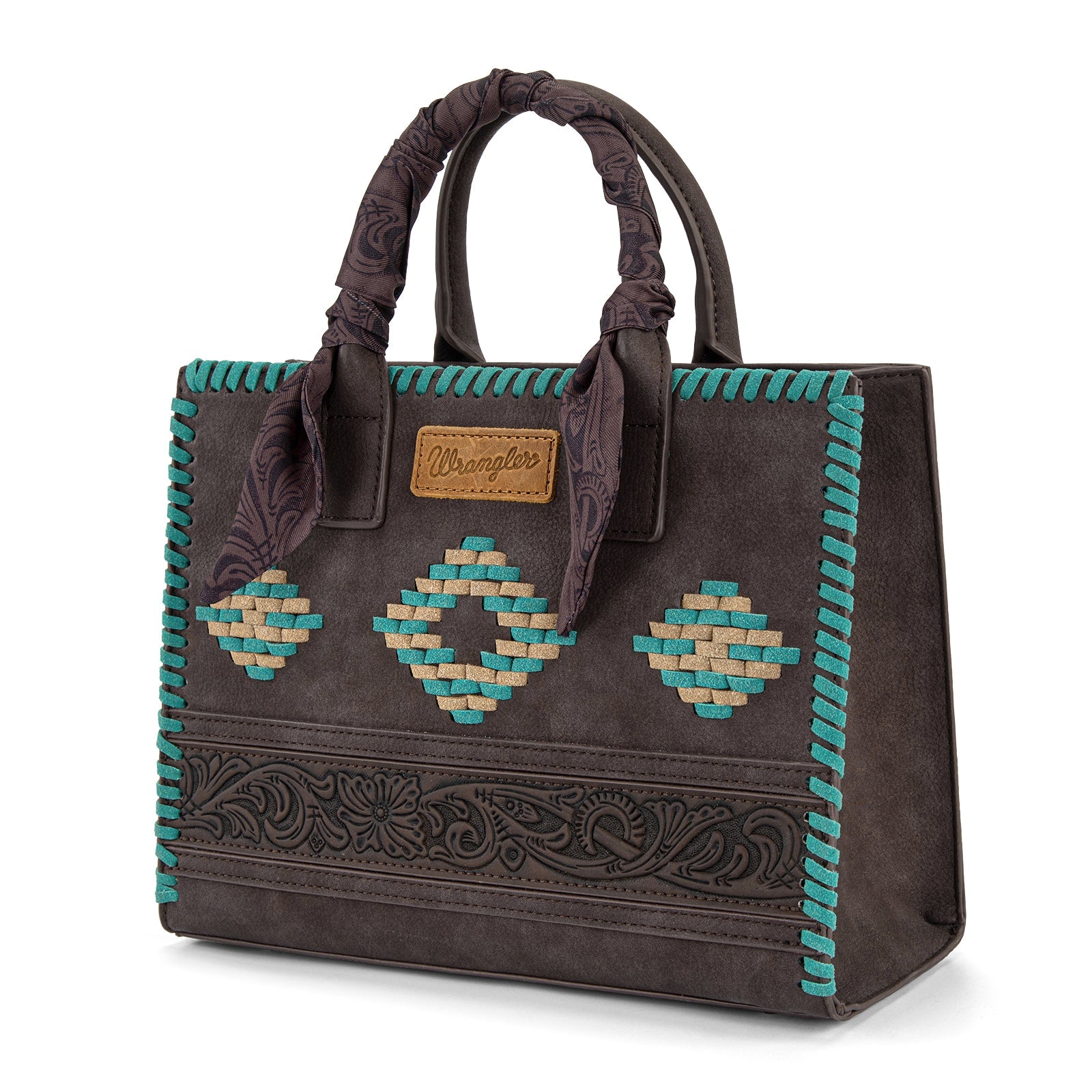 Wrangler Whipstitch Aztec Satchel/Crossbody with Scarf Handle