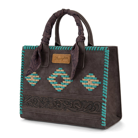 Wrangler Whipstitch Aztec Satchel/Crossbody with Scarf Handle