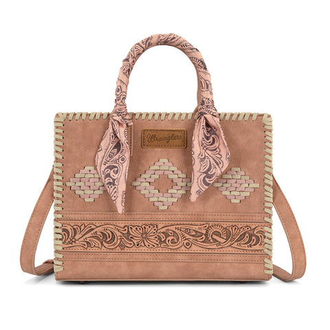 Wrangler Whipstitch Aztec Satchel/Crossbody with Scarf Handle