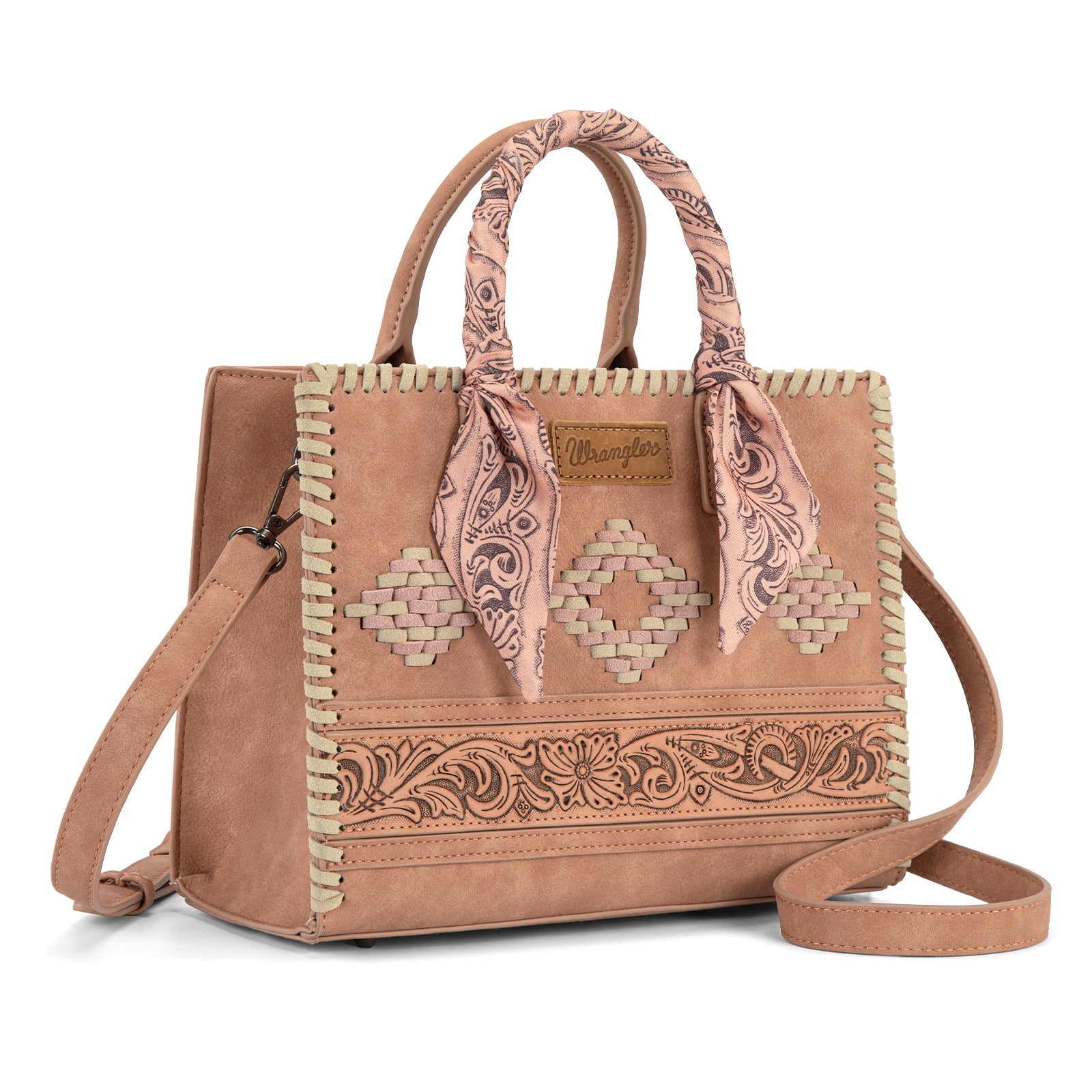 Wrangler Whipstitch Aztec Satchel/Crossbody with Scarf Handle