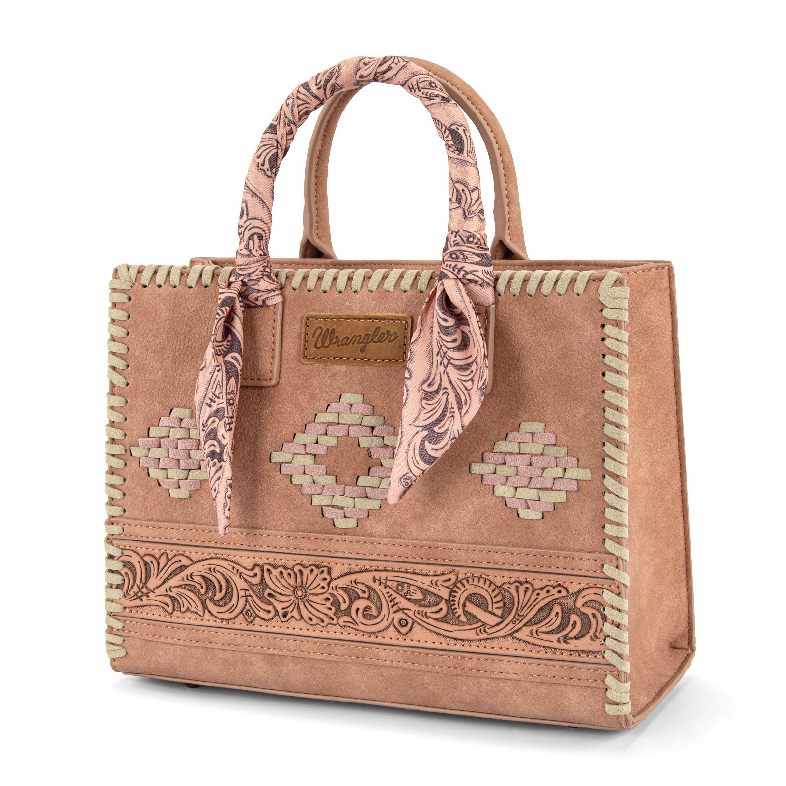 Wrangler Whipstitch Aztec Satchel/Crossbody with Scarf Handle