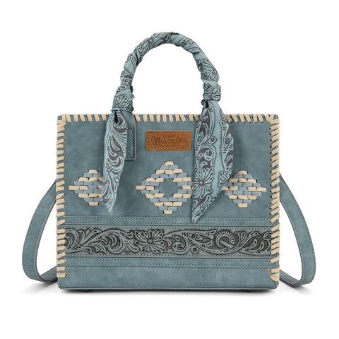 Wrangler Whipstitch Aztec Satchel/Crossbody with Scarf Handle