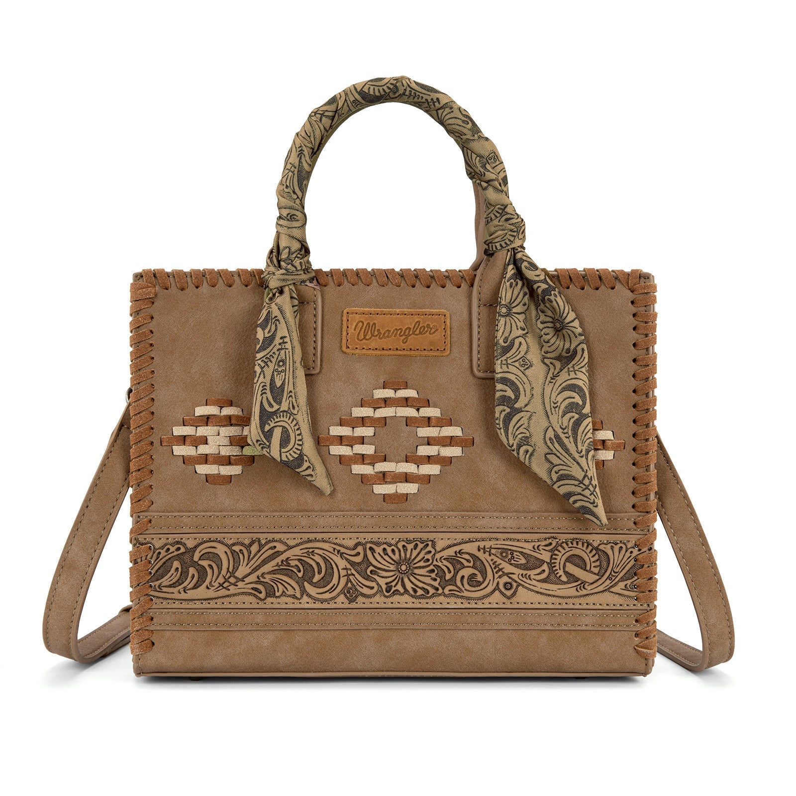 Wrangler Whipstitch Aztec Satchel/Crossbody with Scarf Handle