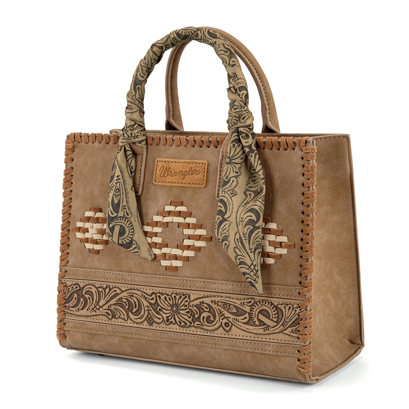 Wrangler Whipstitch Aztec Satchel/Crossbody with Scarf Handle