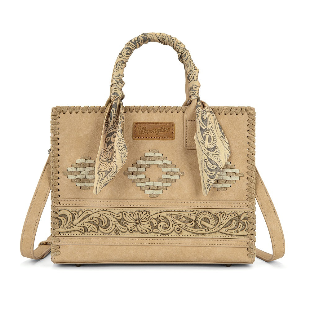 Wrangler Whipstitch Aztec Satchel/Crossbody with Scarf Handle