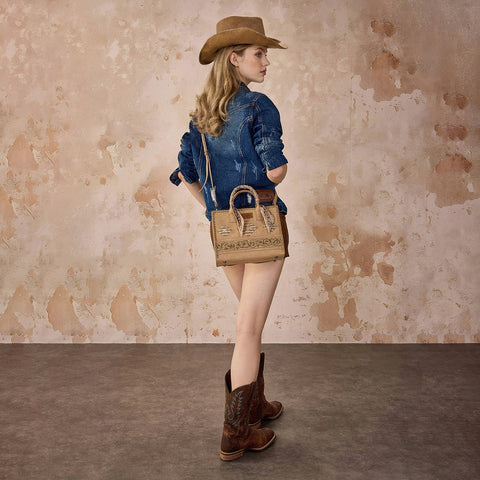 Wrangler Whipstitch Aztec Satchel/Crossbody with Scarf Handle